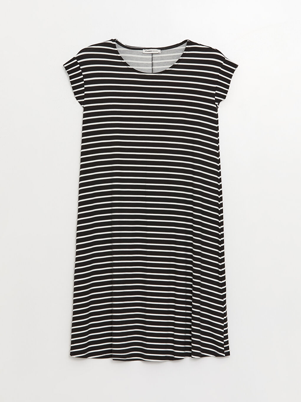 Siyah Bisiklet Yaka Çizgili Kısa Kollu Kadın Elbise-5