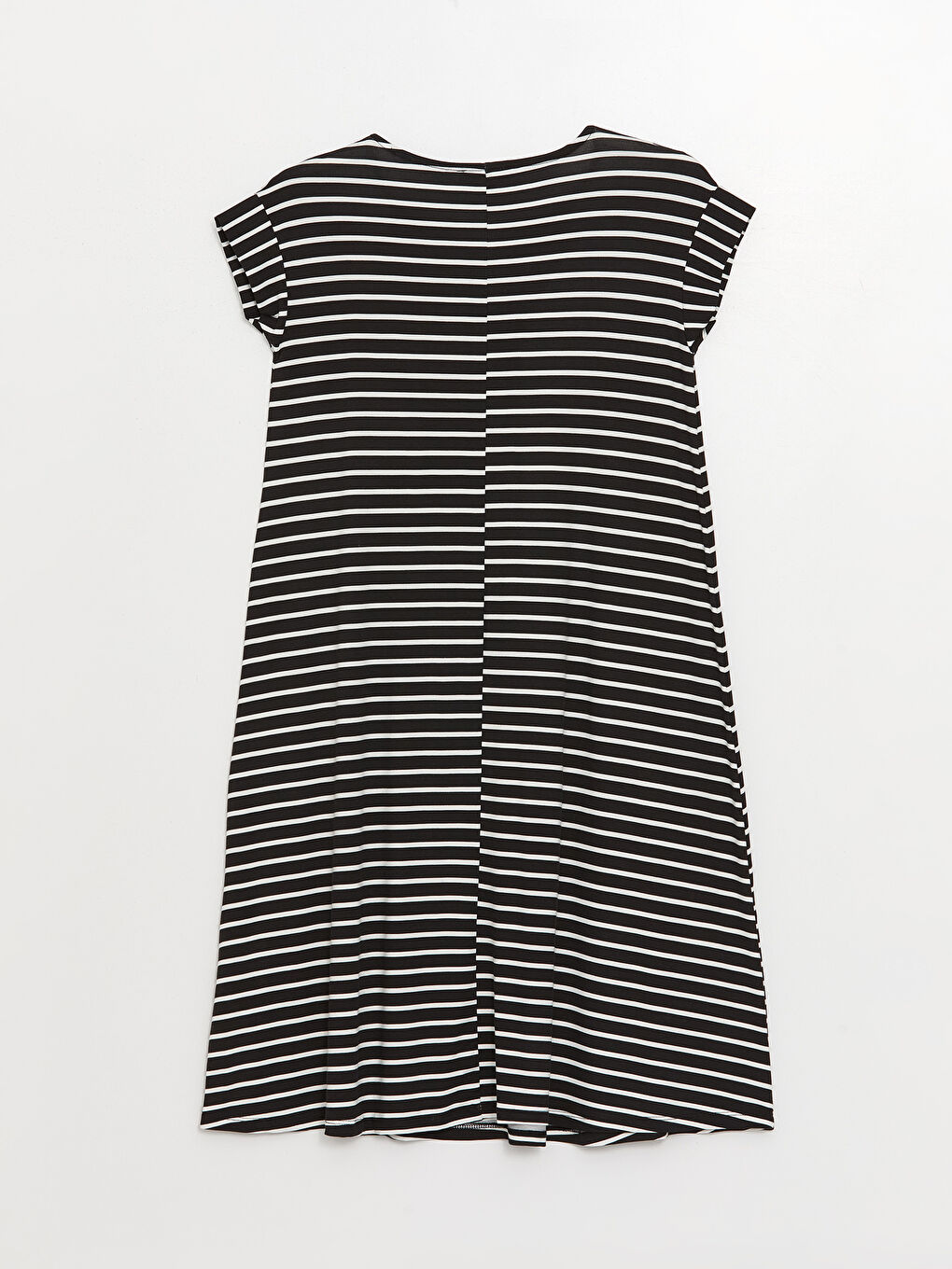 Siyah Bisiklet Yaka Çizgili Kısa Kollu Kadın Elbise-6