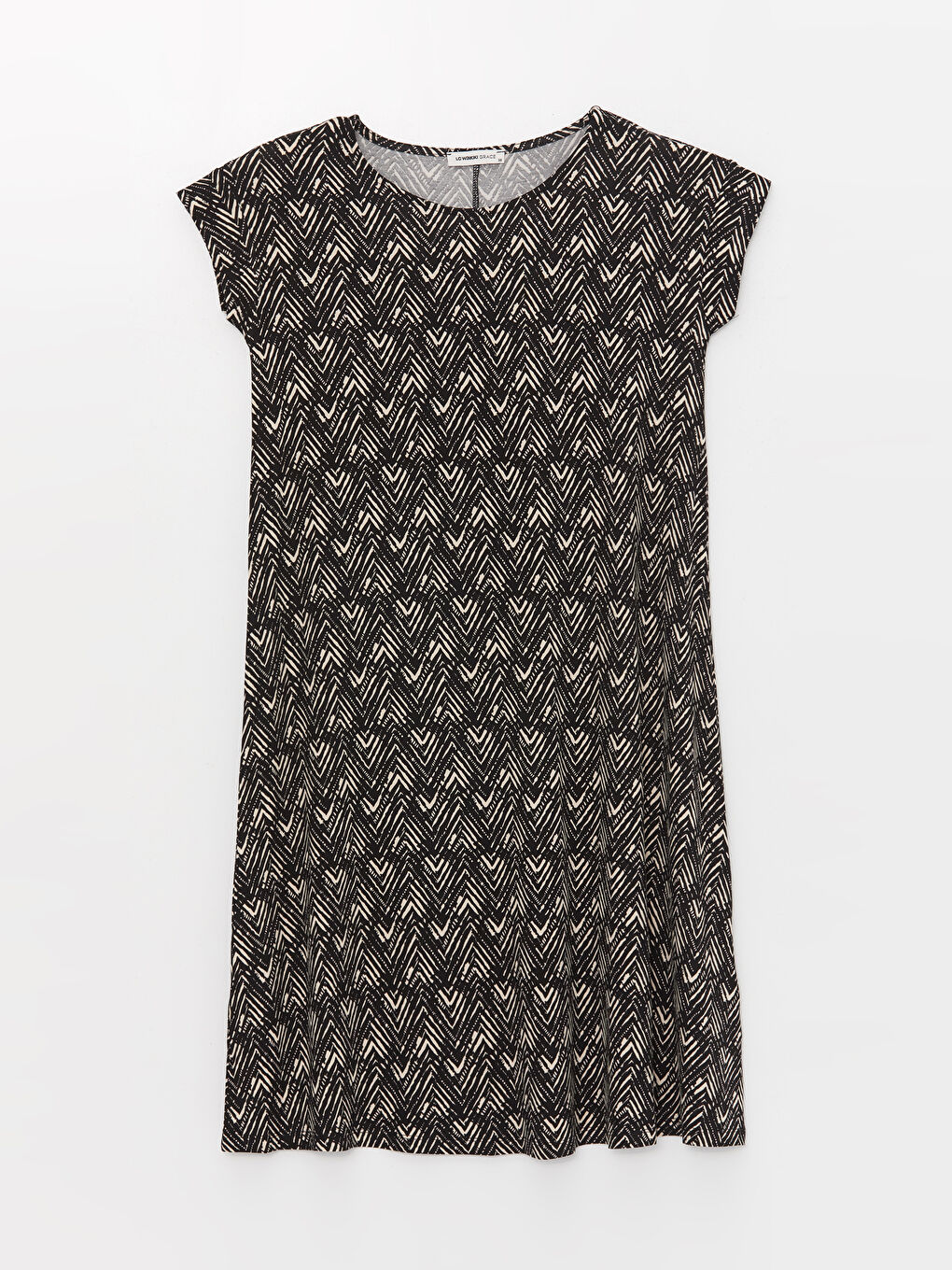 فستان نسائي كم قصير منقوش بياقة دائرية-5