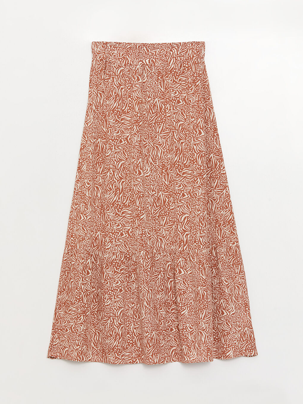 Bej Beli Lastikli Desenli A Kesim Kadın Etek-5