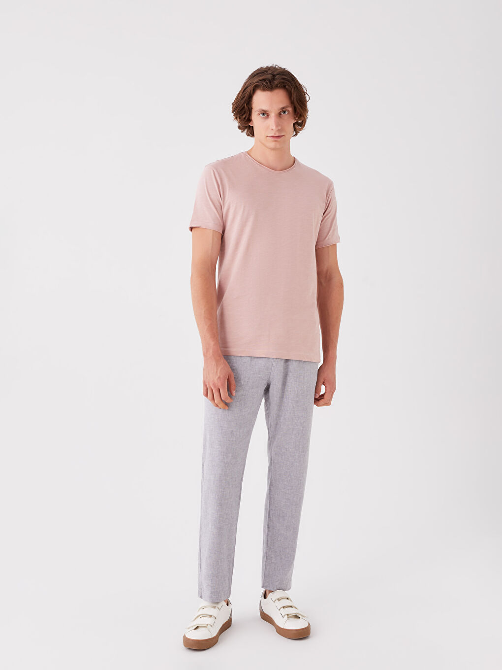 Gri Standart Kalıp Keten Karışımlı Erkek Pantolon