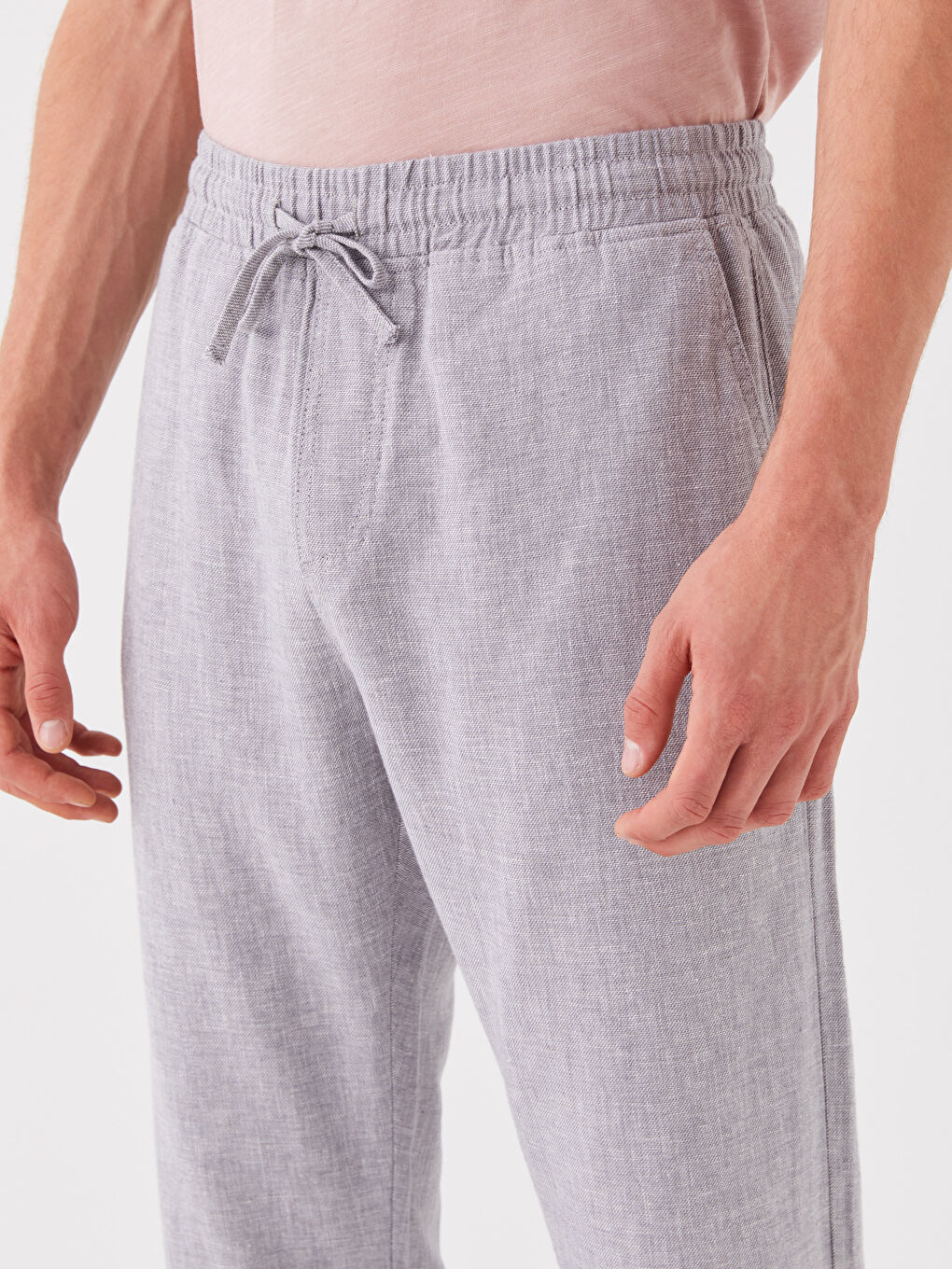 Gri Standart Kalıp Keten Karışımlı Erkek Pantolon-1
