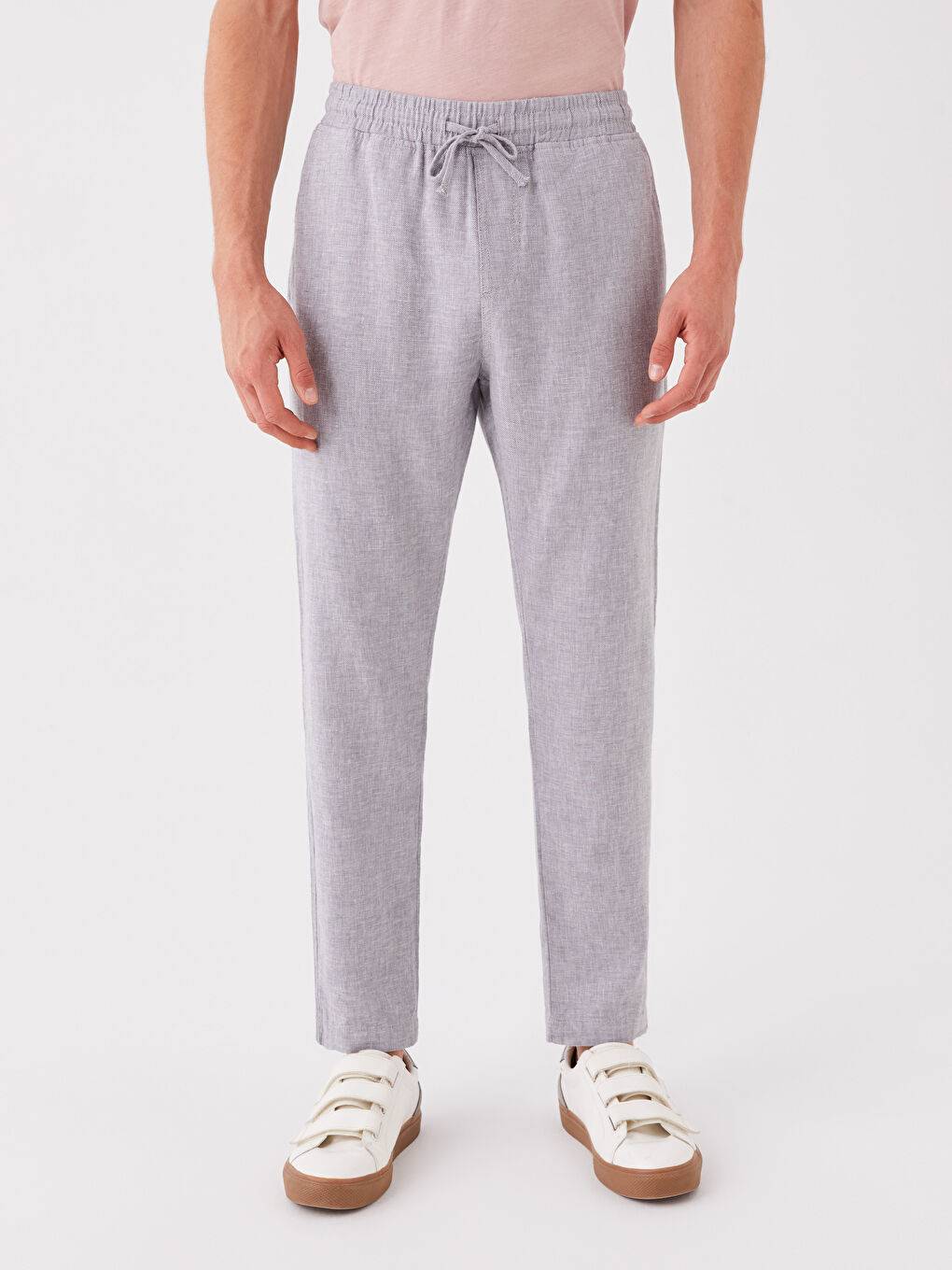 Gri Standart Kalıp Keten Karışımlı Erkek Pantolon-2