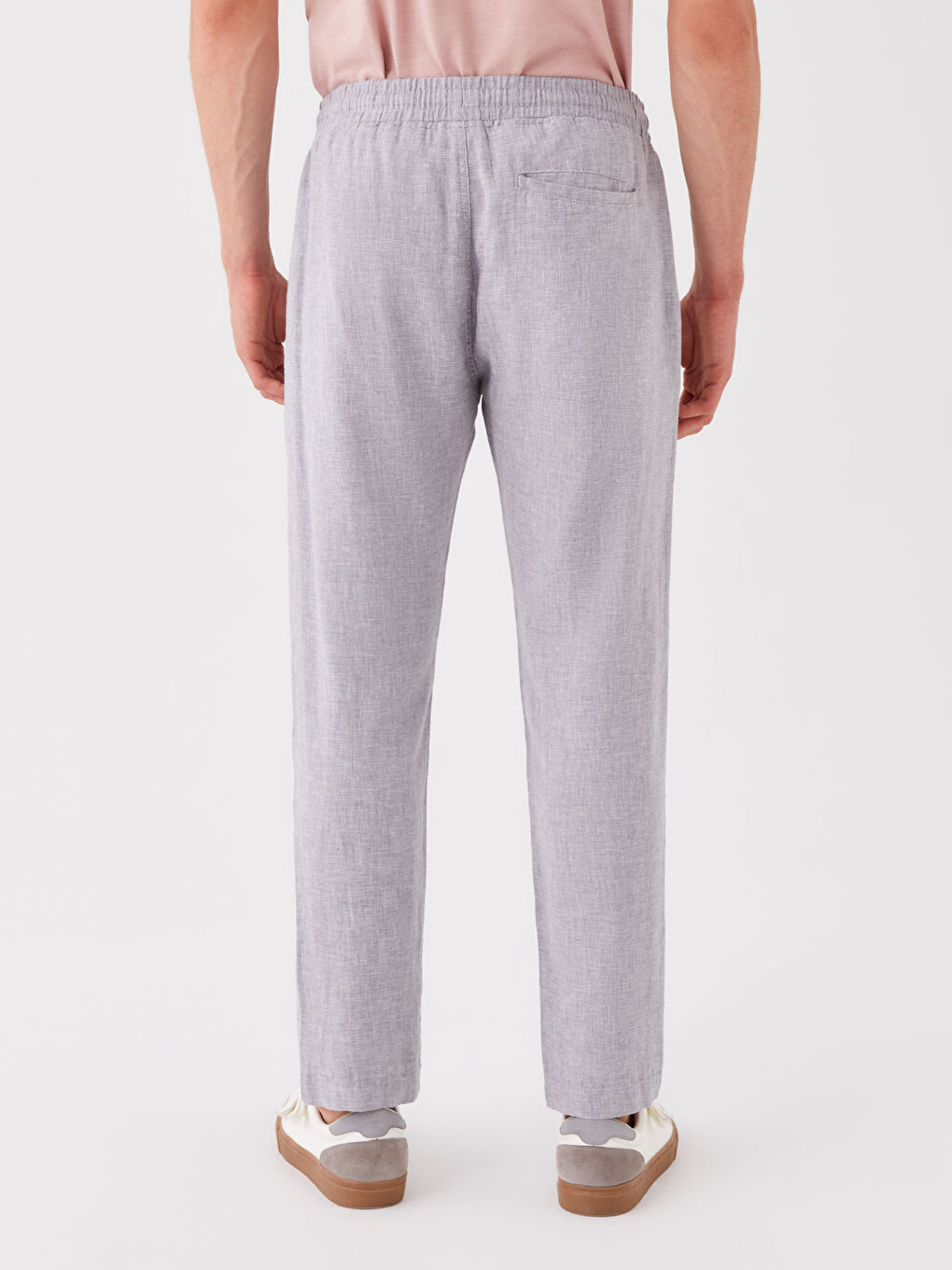 Gri Standart Kalıp Keten Karışımlı Erkek Pantolon-3