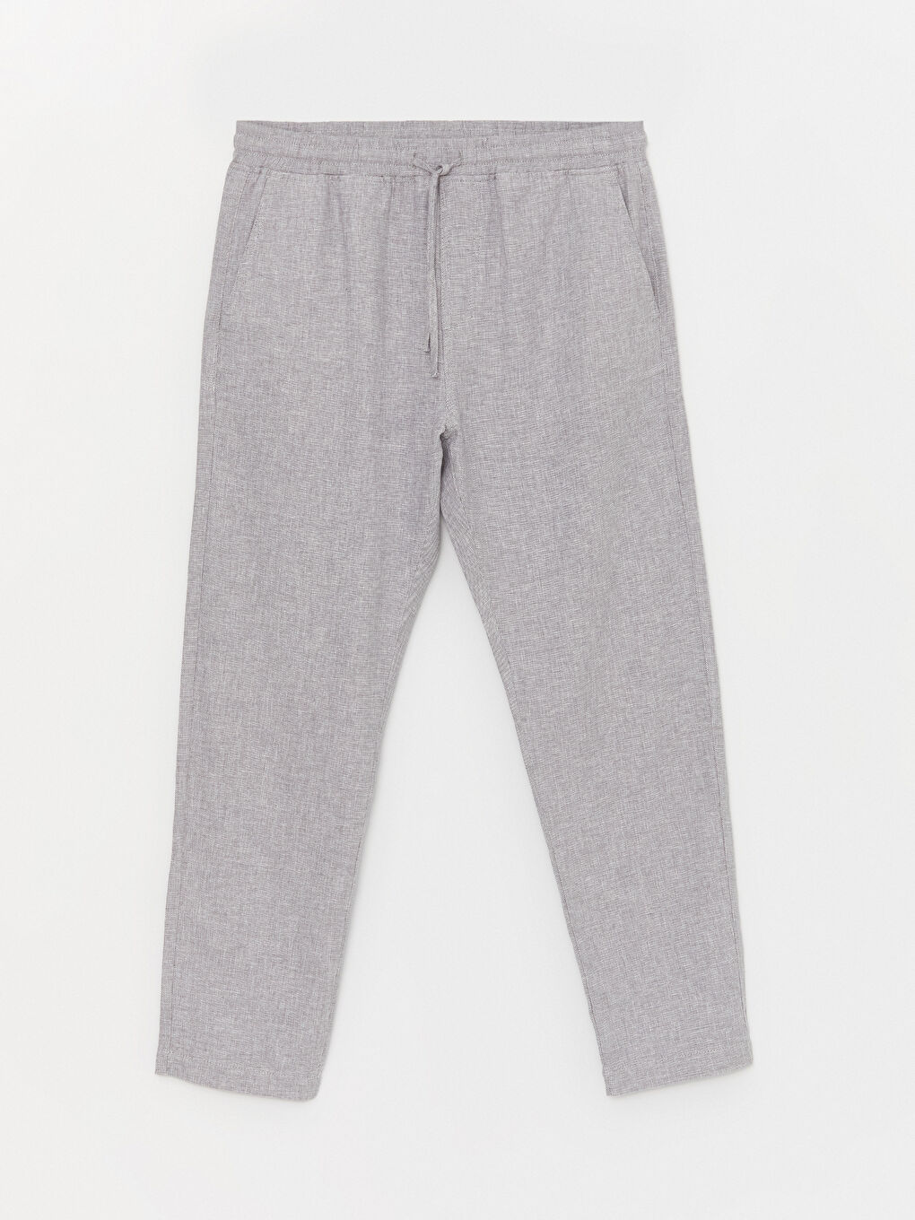 Gri Standart Kalıp Keten Karışımlı Erkek Pantolon-4