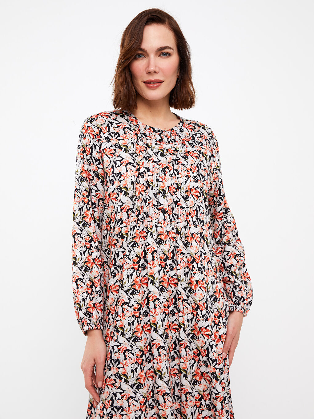 LCW Grace Crew Neck Patterned Long Sleeve Women's Dress -S3GI70Z8-F9C