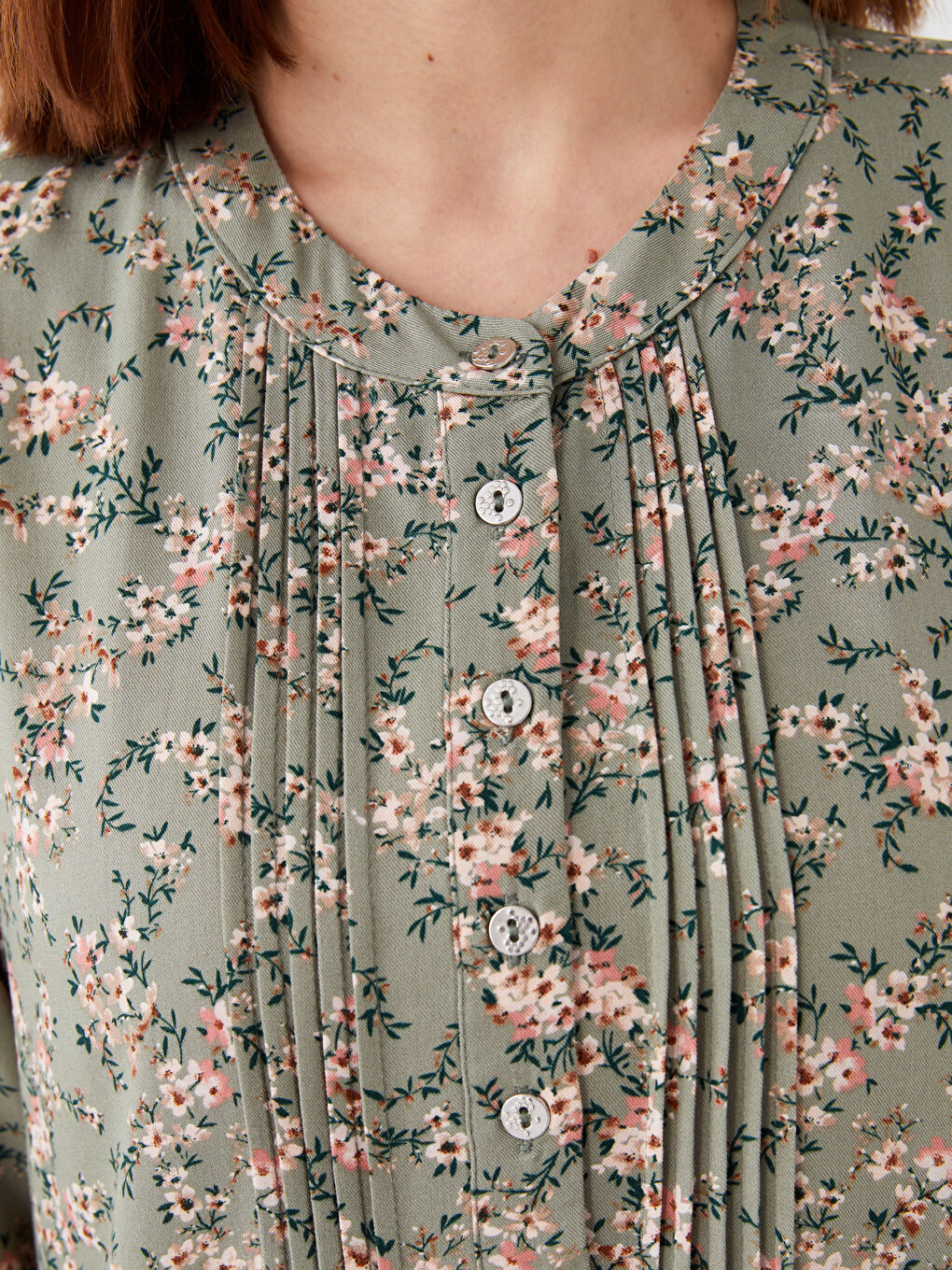 فستان نسائي كم طويل بنقشة وياقة دائرية-3