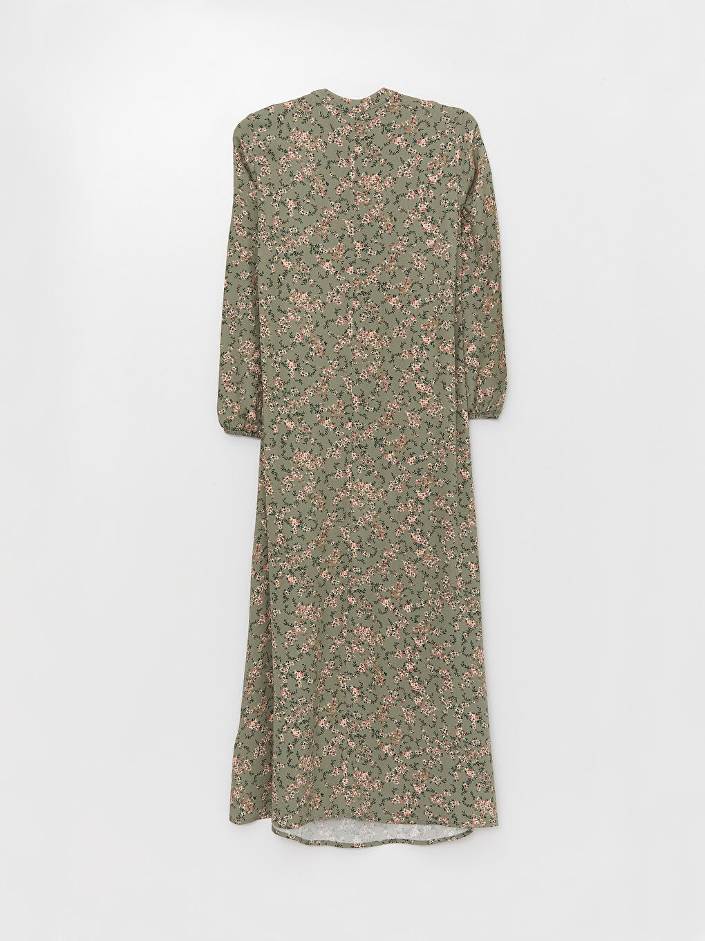 فستان نسائي كم طويل بنقشة وياقة دائرية-6