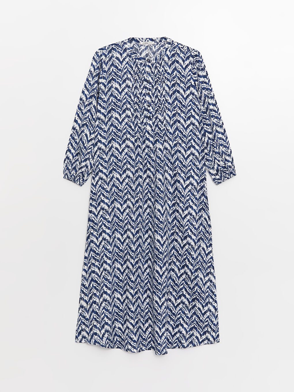 Lacivert Bisiklet Yaka Desenli Uzun Kollu Kadın Elbise-5