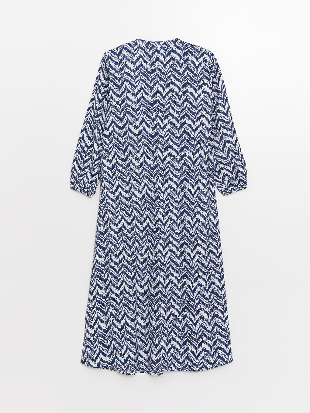 Lacivert Bisiklet Yaka Desenli Uzun Kollu Kadın Elbise-6