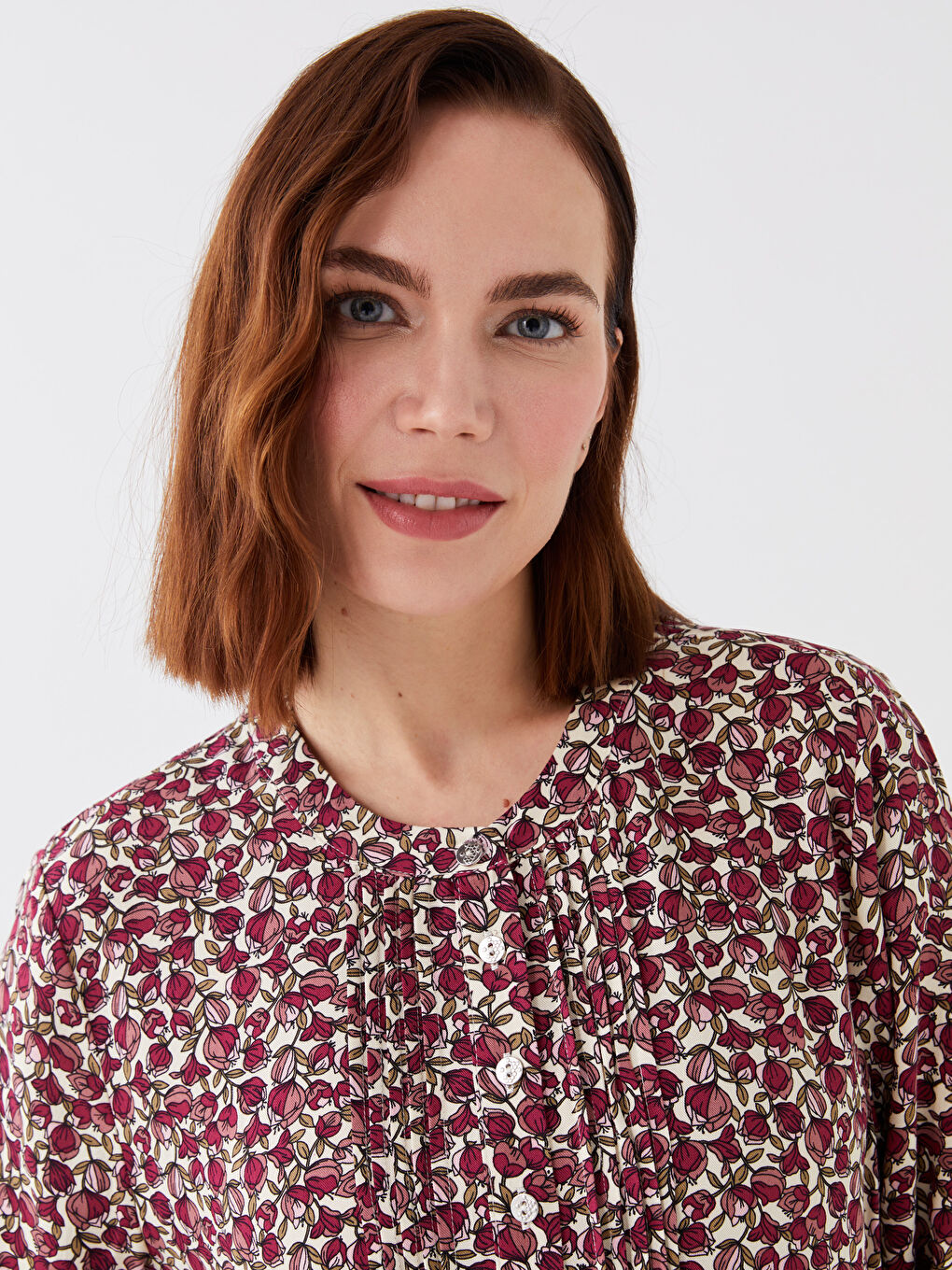 Kırmızı Bisiklet Yaka Desenli Uzun Kollu Kadın Elbise-2