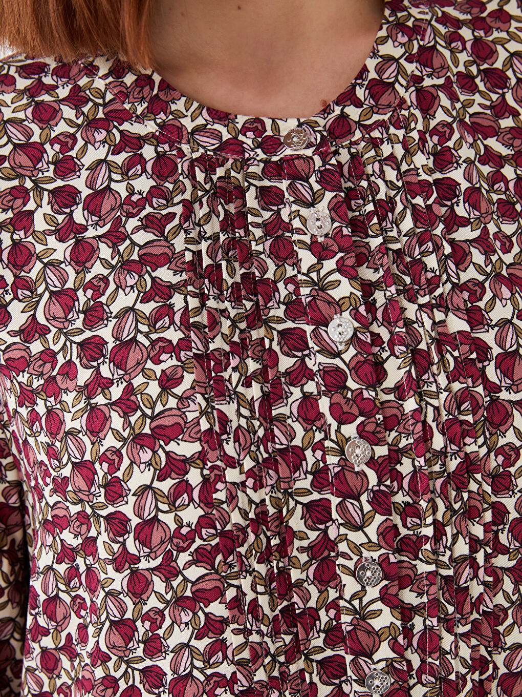 Kırmızı Bisiklet Yaka Desenli Uzun Kollu Kadın Elbise-3