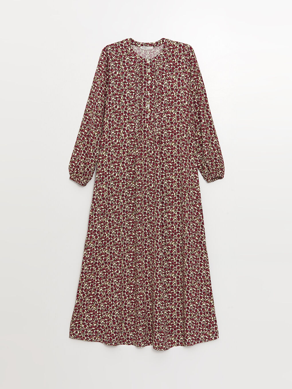 Kırmızı Bisiklet Yaka Desenli Uzun Kollu Kadın Elbise-5