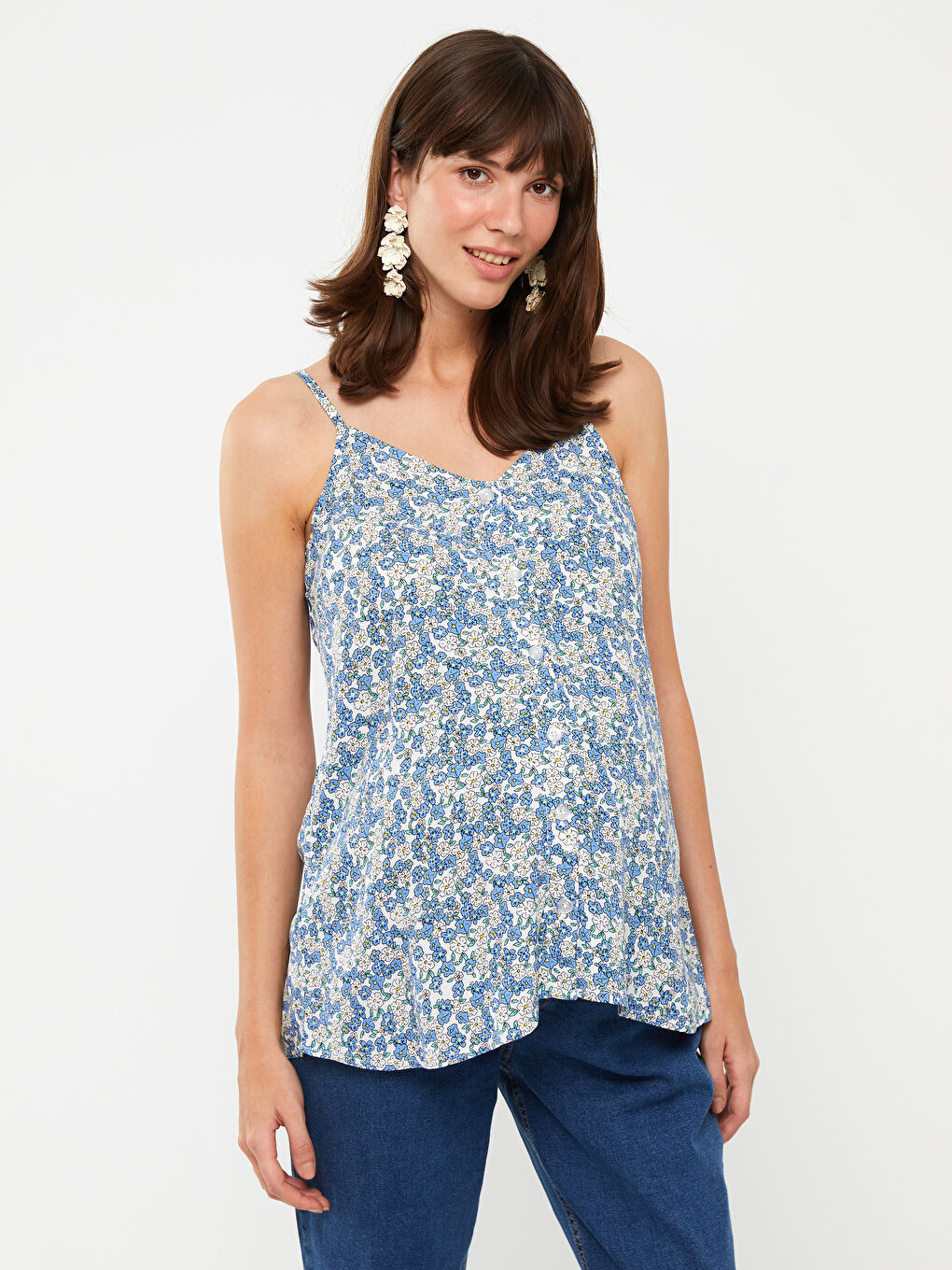V Neck Floral Strap Maternity Blouse -S3GI81Z8-LQQ