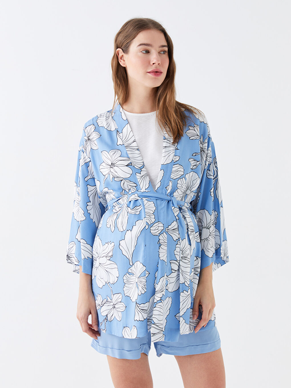 Shawl Collar Floral Long Sleeve Maternity Kimono -S3GI86Z8-LQQ