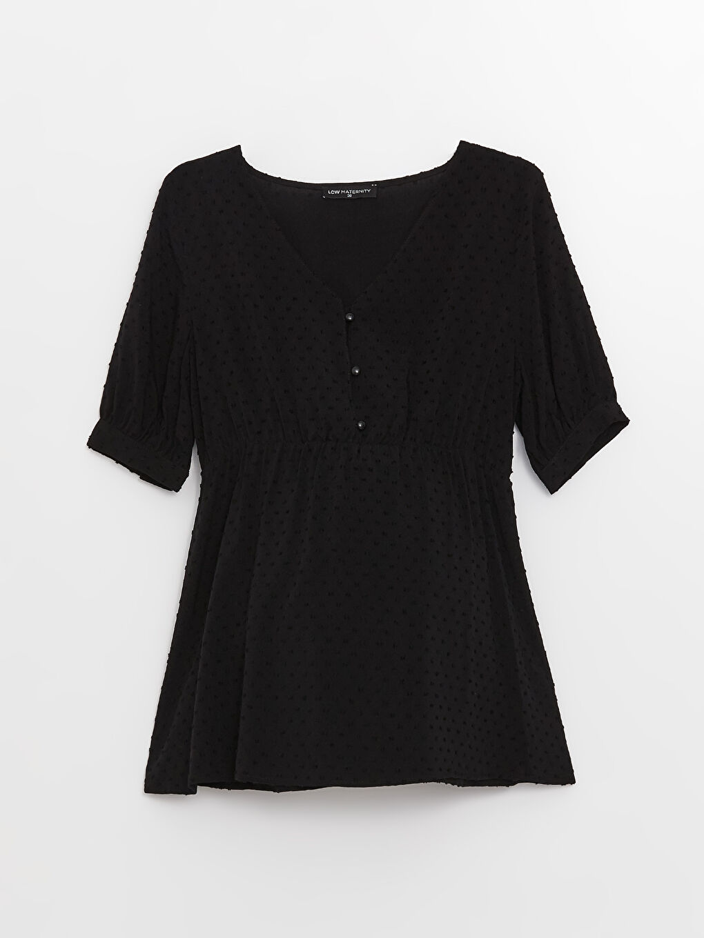 V Neck Self Patterned Short Sleeve Poplin Maternity Blouse -S3GI89Z8-CVL