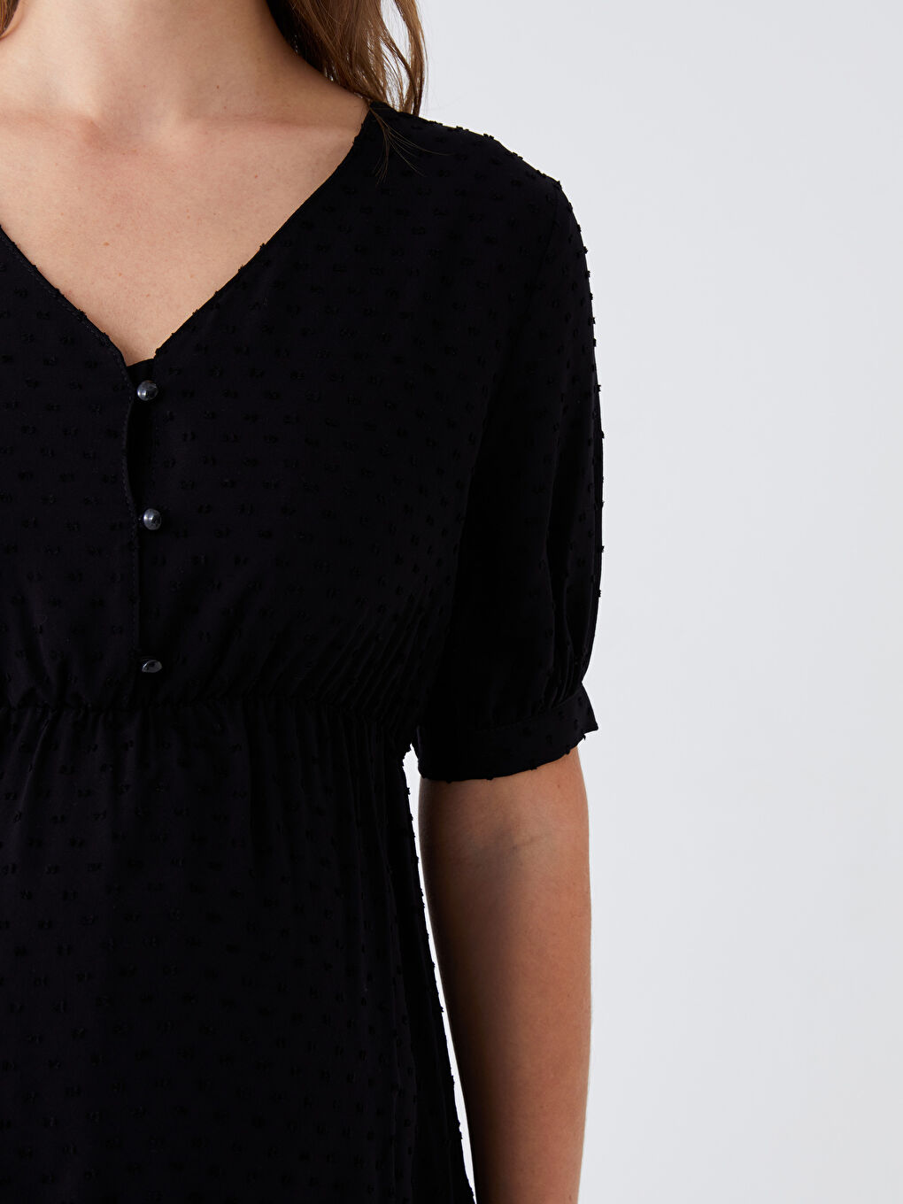 V Neck Self Patterned Short Sleeve Poplin Maternity Blouse -S3GI89Z8-CVL