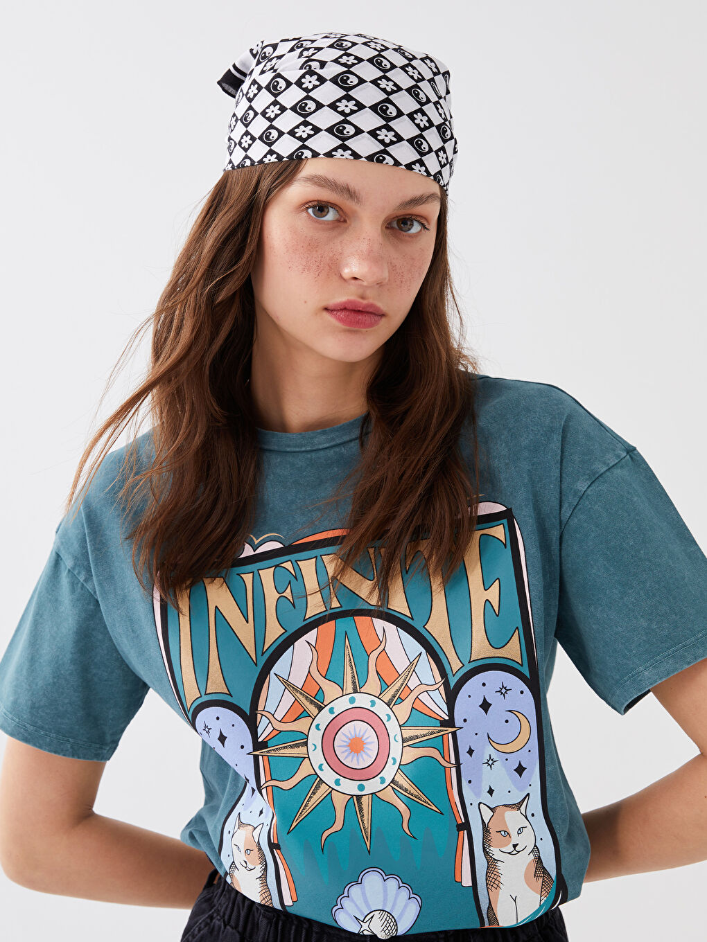 Siyah Dama Desenli Kadın Bandana