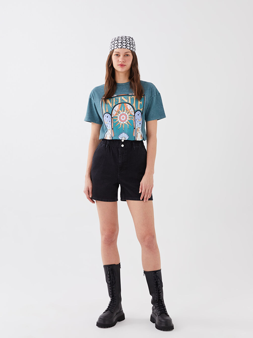 Siyah Dama Desenli Kadın Bandana-2