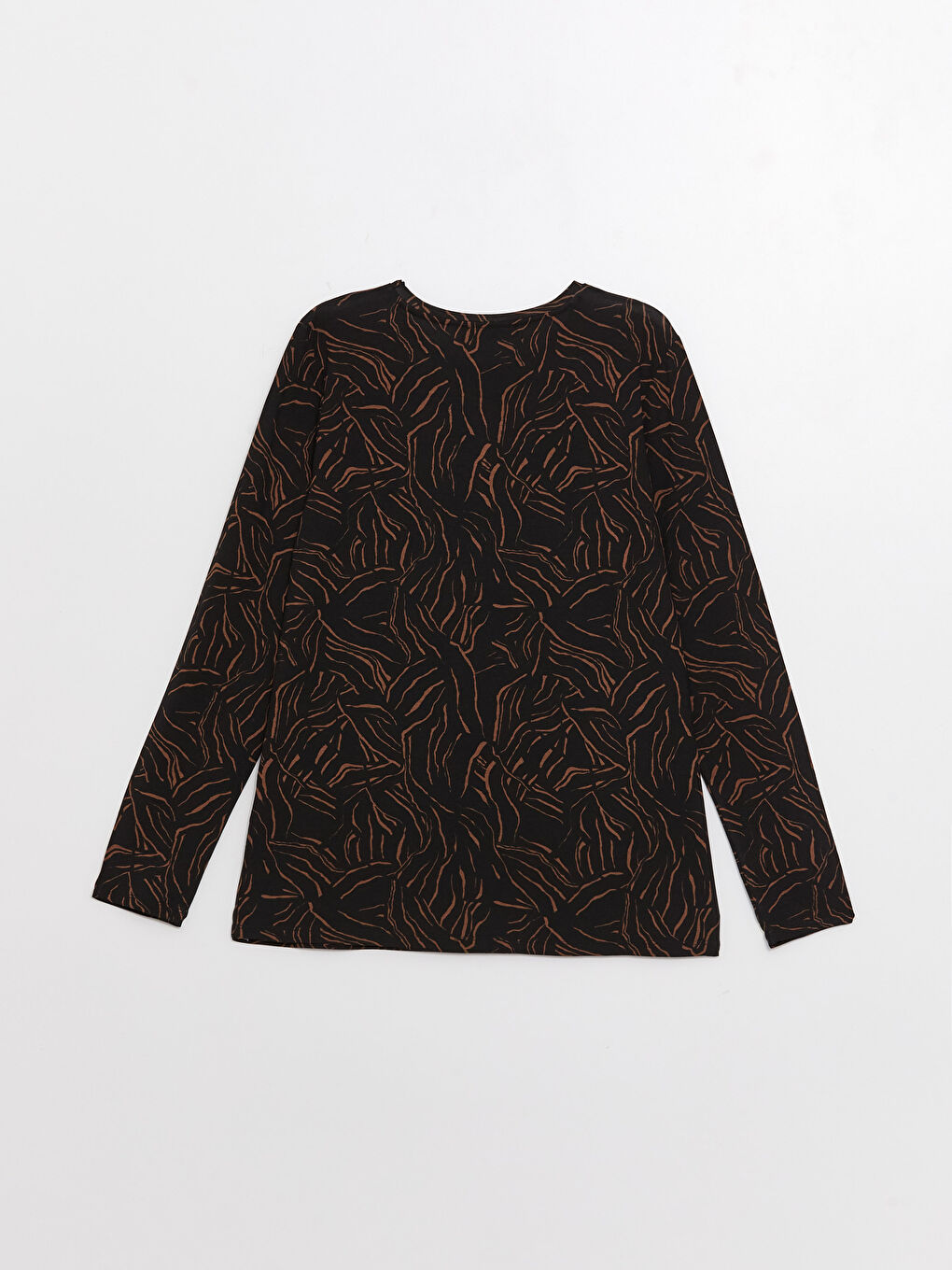 әйелдерге арналған дөңгелек жағалы өрнекті ұзын жең футболка-6