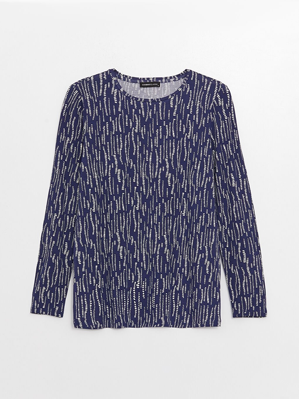 تيشيرت كم طويل منقوش بياقة دائرية للسيدات-6