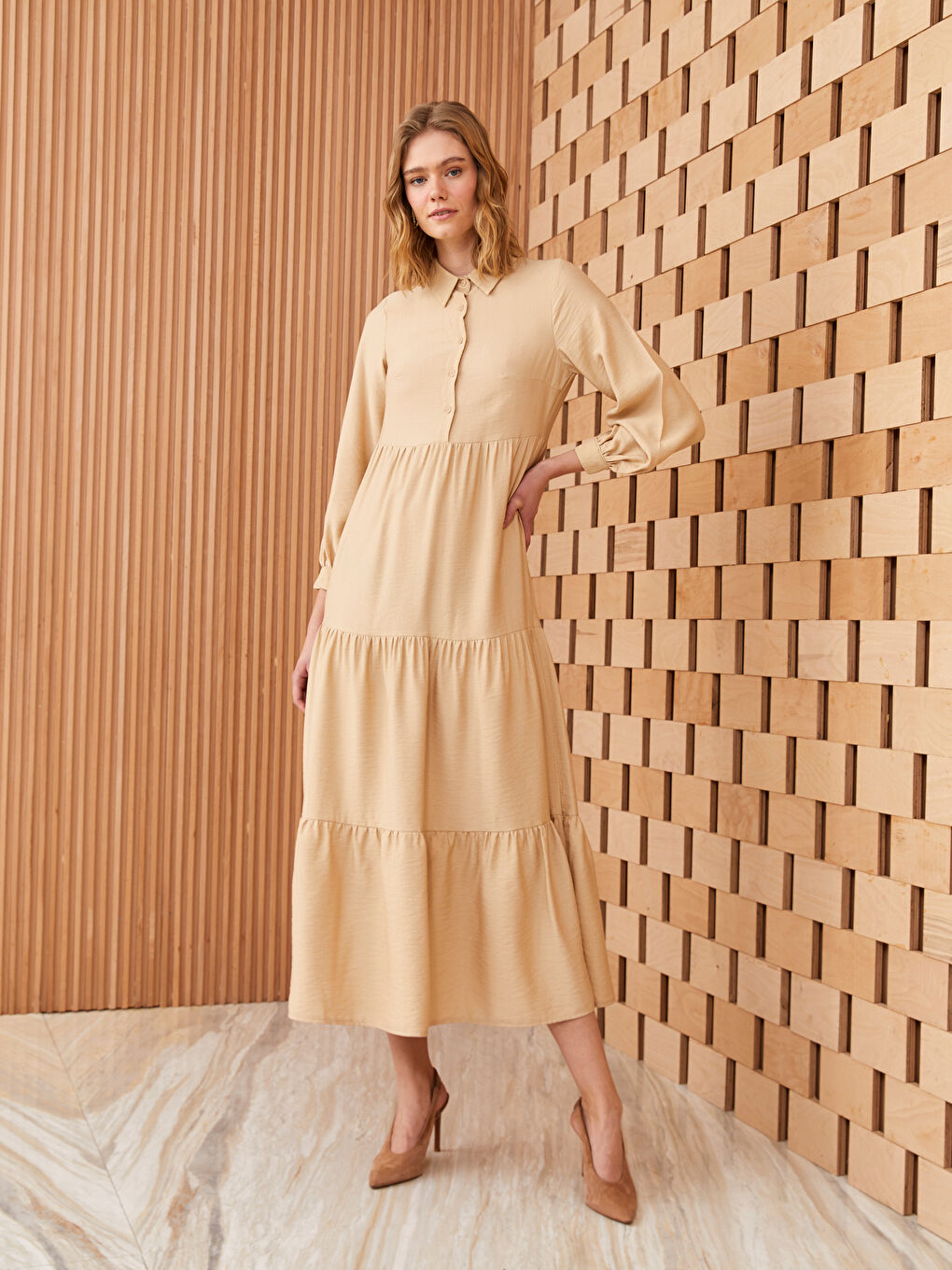 Plain Long Sleeve Women's Shirt Dress -S3GJ09Z8-S6C