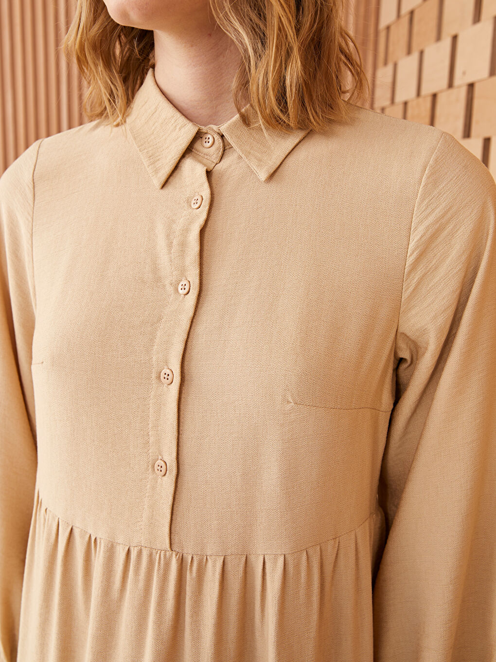 Plain Long Sleeve Women's Shirt Dress -S3GJ09Z8-S6C