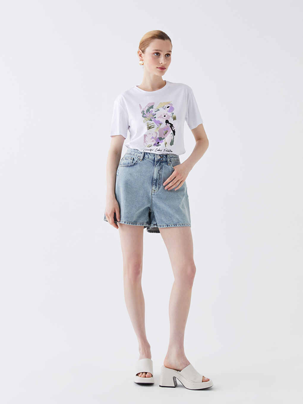 İndigo Yüksek Bel Standart Fit Kadın Jean Şort-1