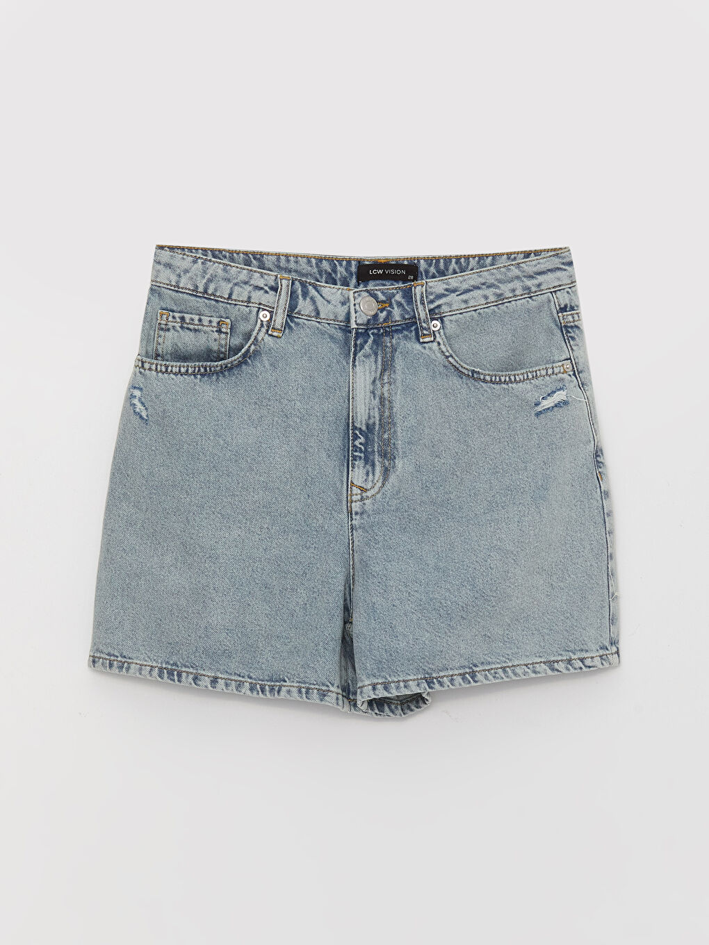 İndigo Yüksek Bel Standart Fit Kadın Jean Şort-5