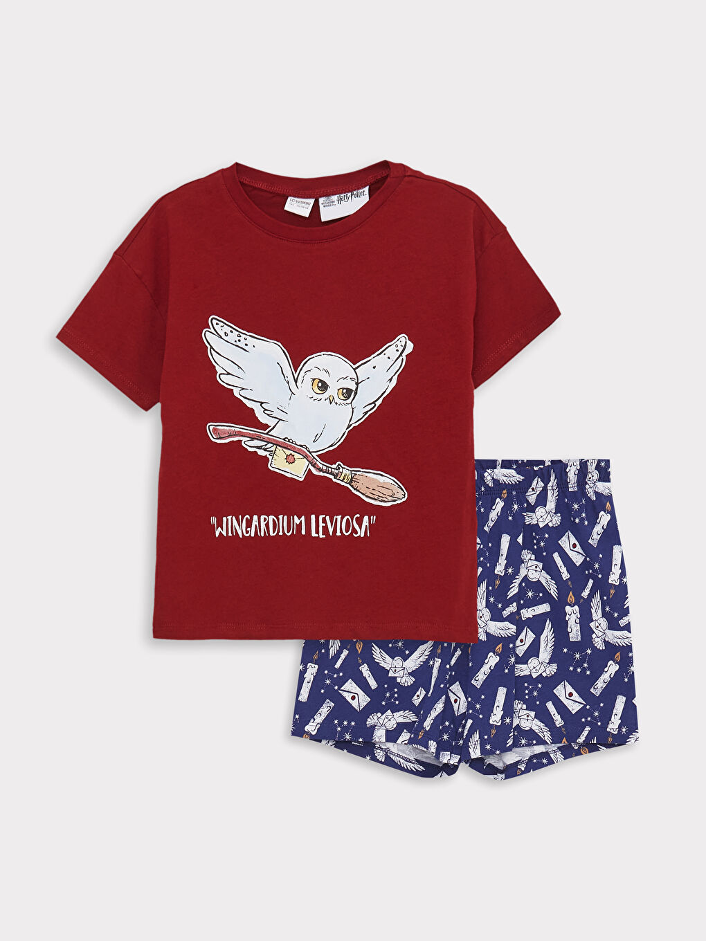 Kırmızı Bisiklet Yaka Harry Potter Baskılı Kısa Kollu Kız Çocuk Şortlu Pijama Takımı