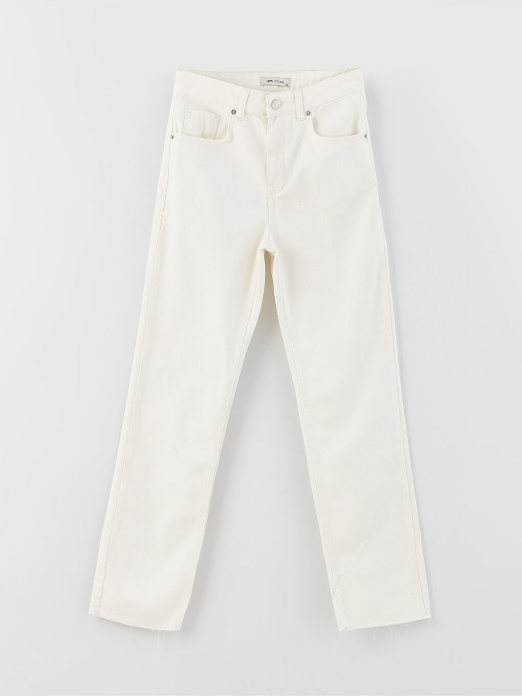 Ekru Yüksek Bel Straight Kadın Jean Pantolon-5