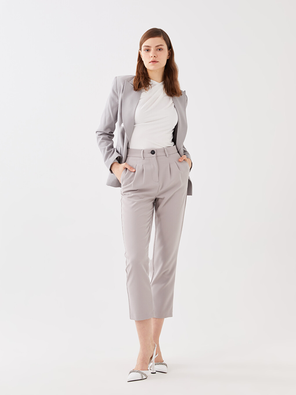 Pantaloni Regular Cu Croială Lejeră Și Talie Înaltă Pentru Femei-1