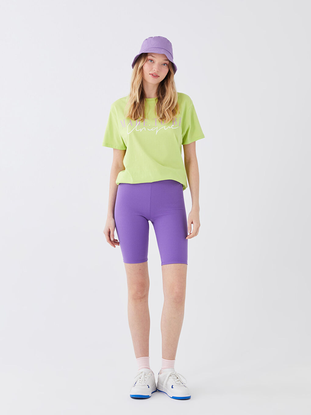 Mor Kadın Beli Lastikli Düz Dikişsiz Spor Şort Tayt-1