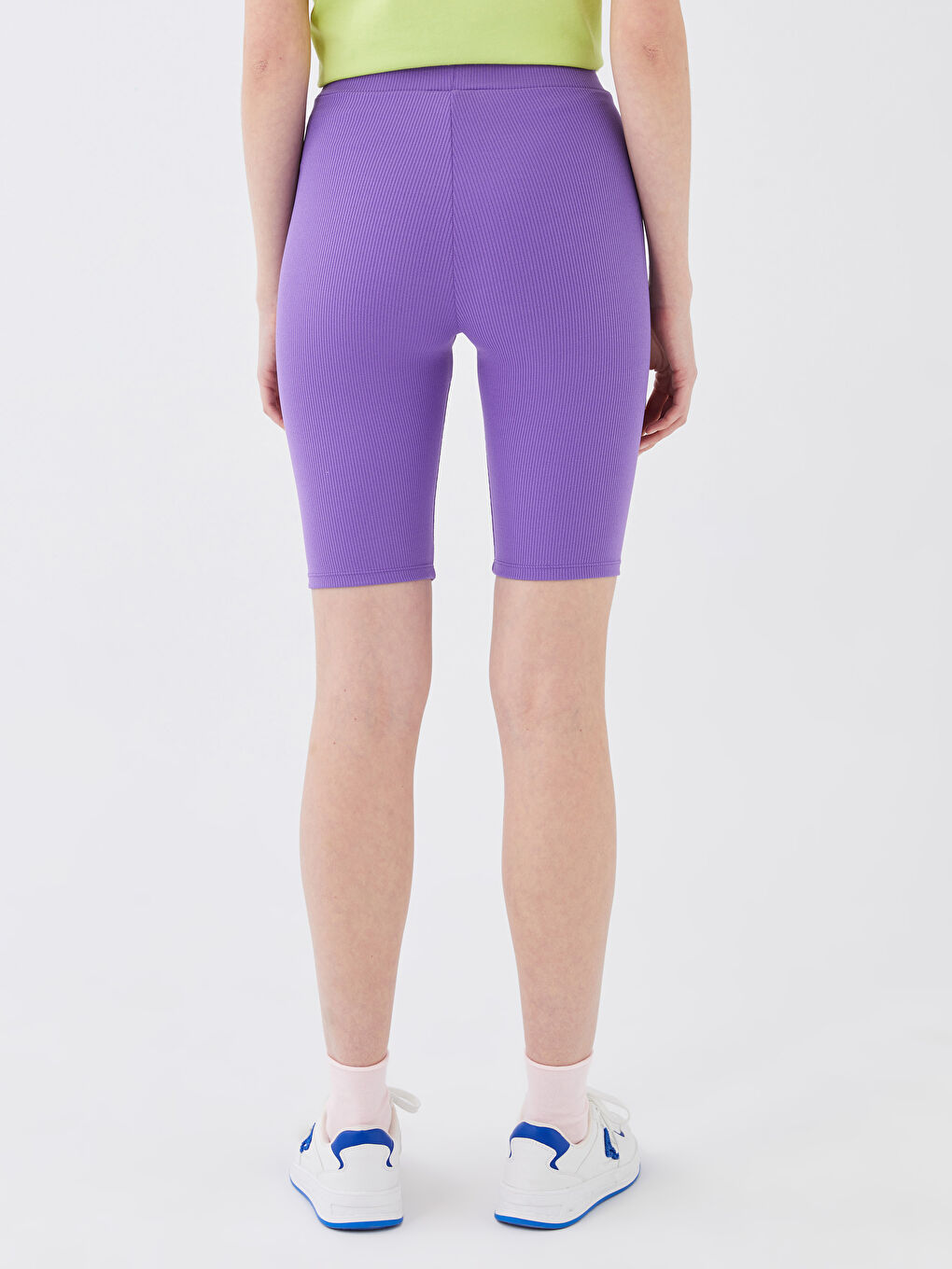Mor Kadın Beli Lastikli Düz Dikişsiz Spor Şort Tayt-4
