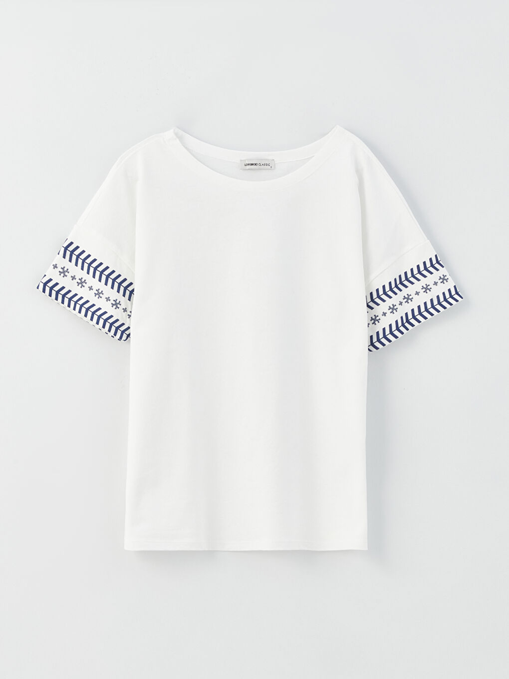 Ekru Bisiklet Yaka Baskılı Kısa Kollu Kadın Tişört-5