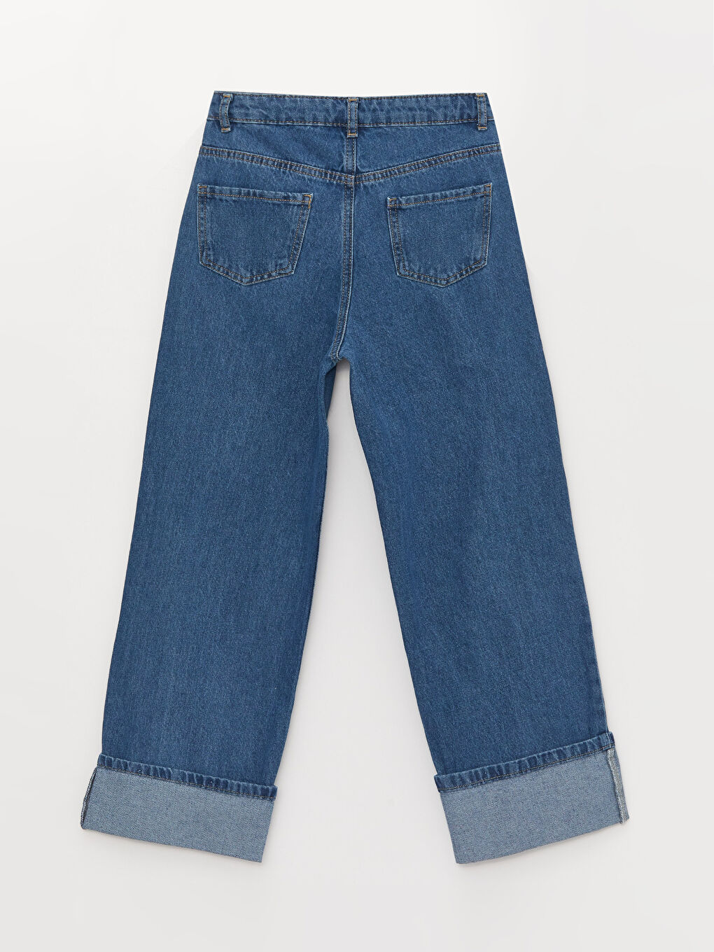 İndigo Yırtık Detaylı Geniş Paça Kız Çocuk Jean Pantolon-3