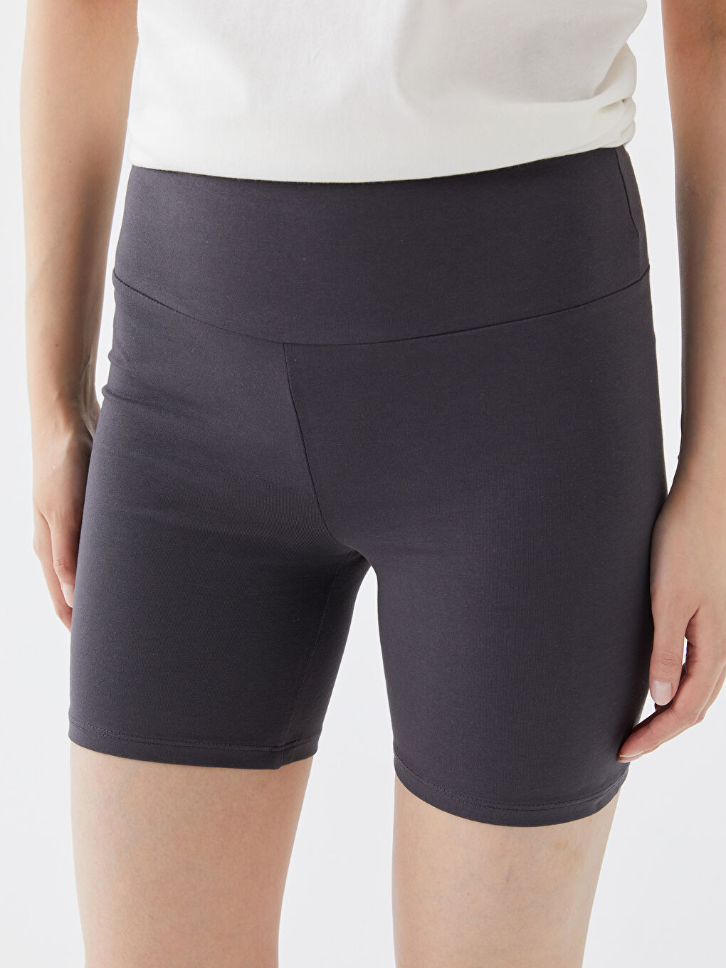 Gri Kadın Beli Lastikli Düz Şort Tayt-5