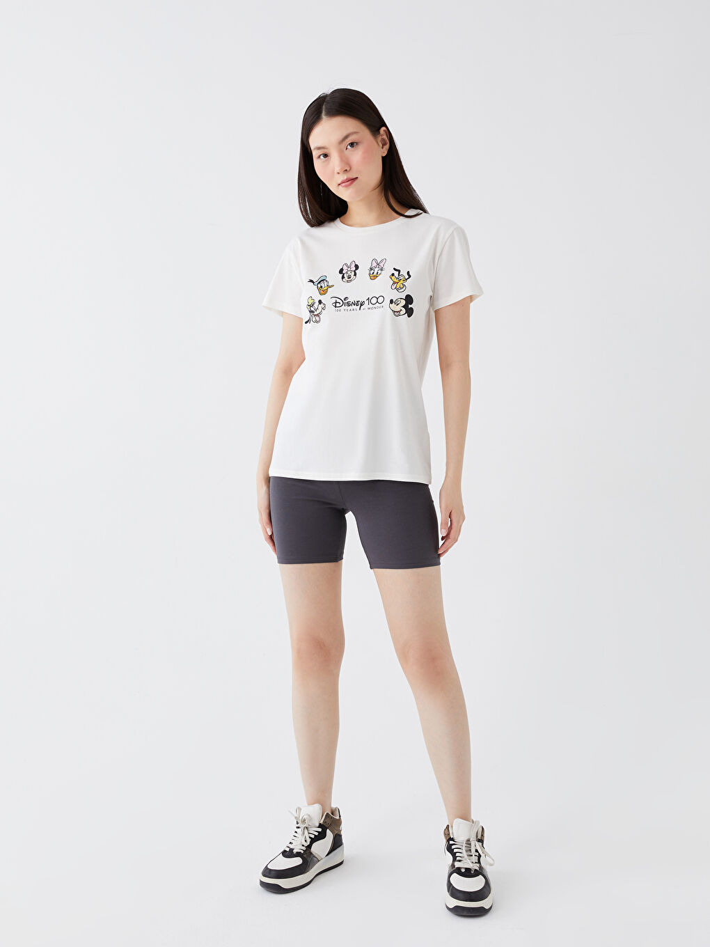 Gri Kadın Beli Lastikli Düz Şort Tayt-2