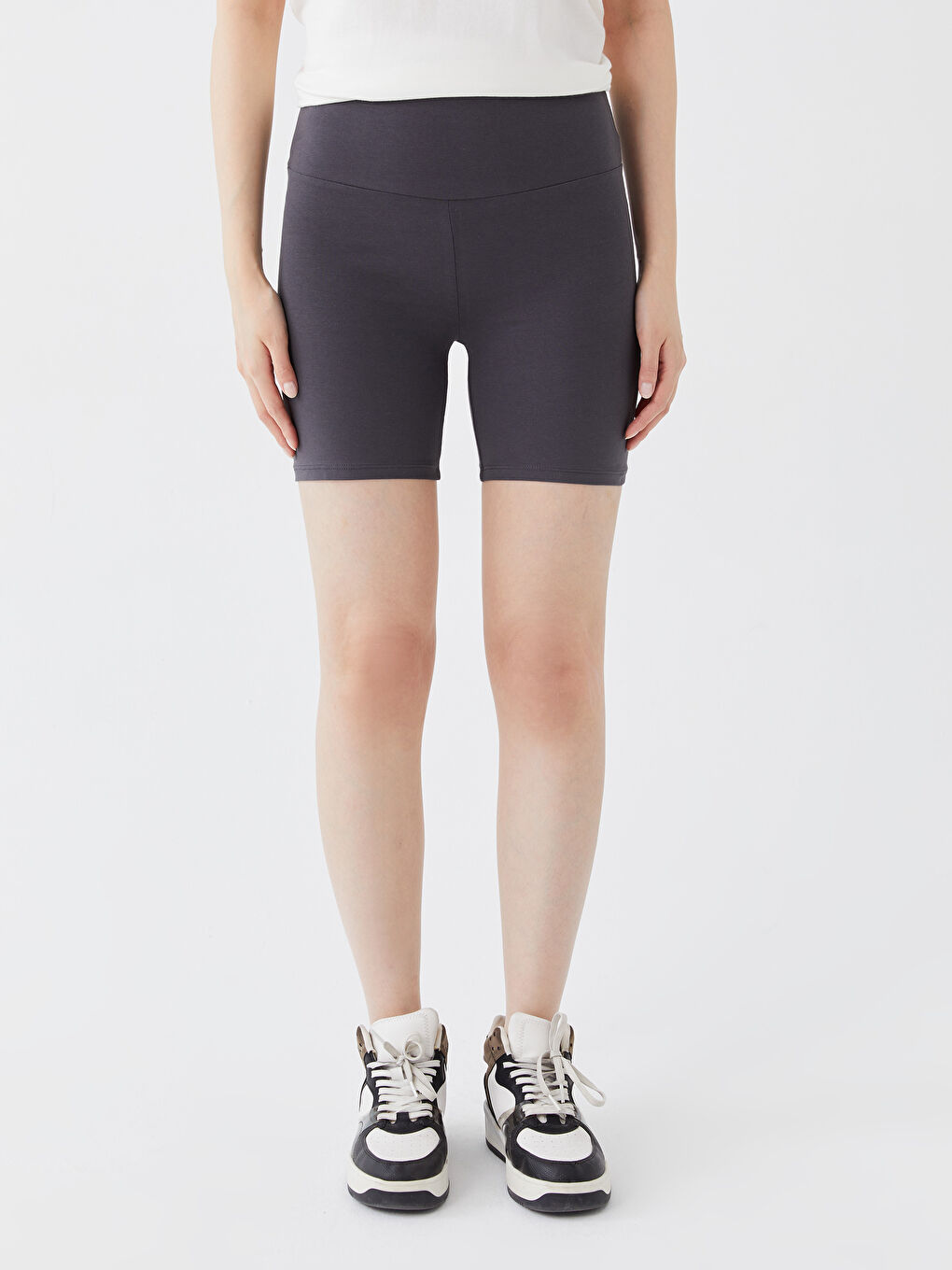 Gri Kadın Beli Lastikli Düz Şort Tayt-3