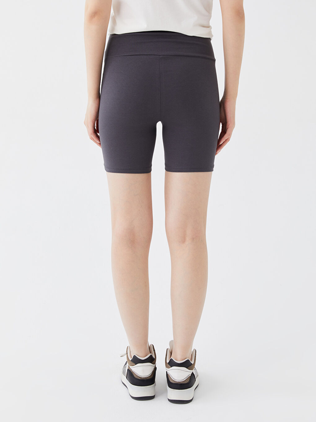 Gri Kadın Beli Lastikli Düz Şort Tayt-4