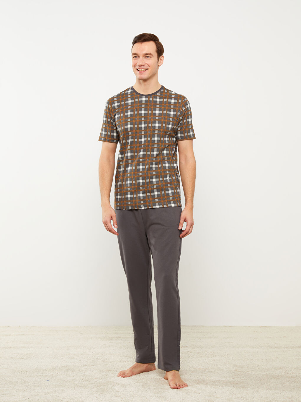 Ekru Standart Kalıp Erkek Pijama Takımı-1