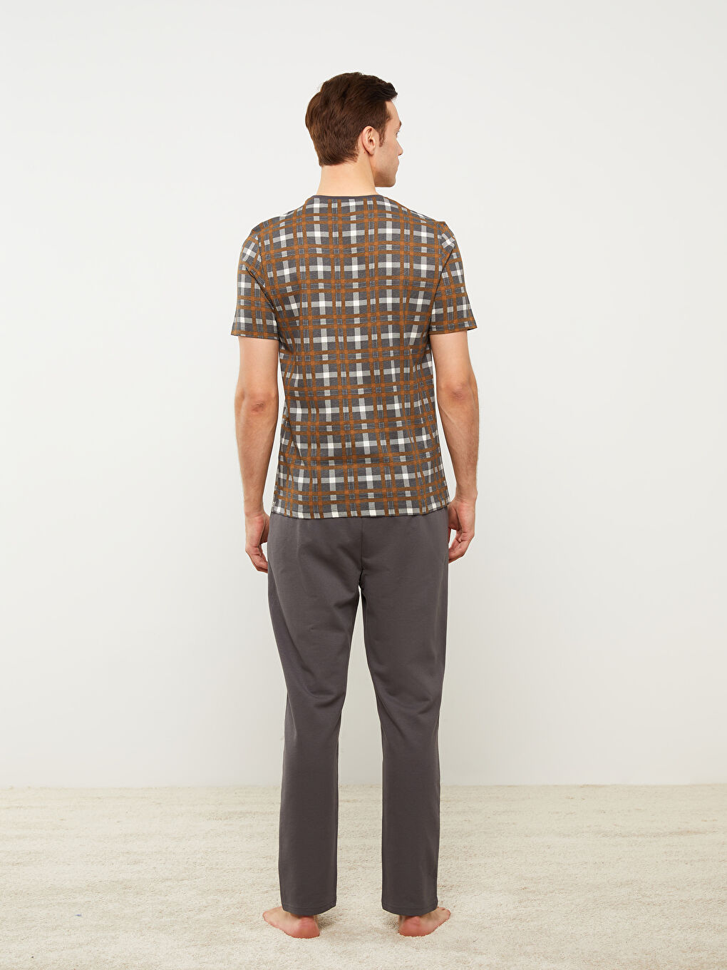 Ekru Standart Kalıp Erkek Pijama Takımı-4