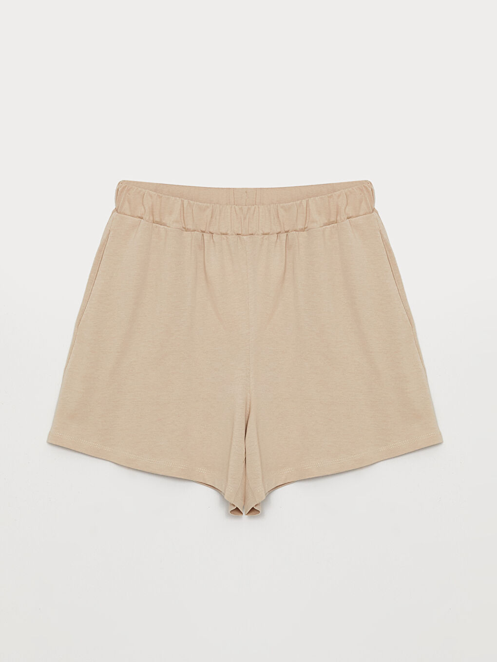 Bej Beli Lastikli Rahat Kalıp Kadın Şort-5