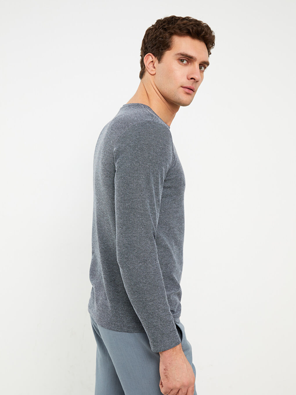 Mavi Bisiklet Yaka Uzun Kollu Erkek Tişört