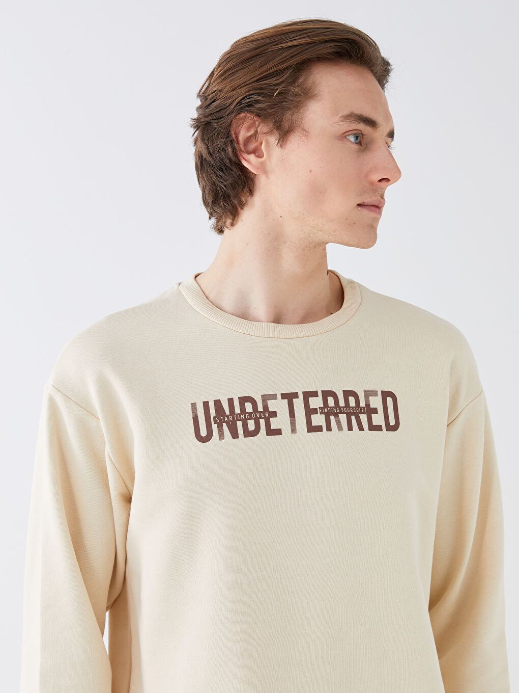 سويت شيرت كم طويل مطبوع بياقة دائرية للرجال