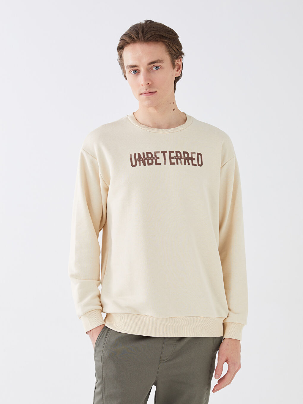 سويت شيرت كم طويل مطبوع بياقة دائرية للرجال-1