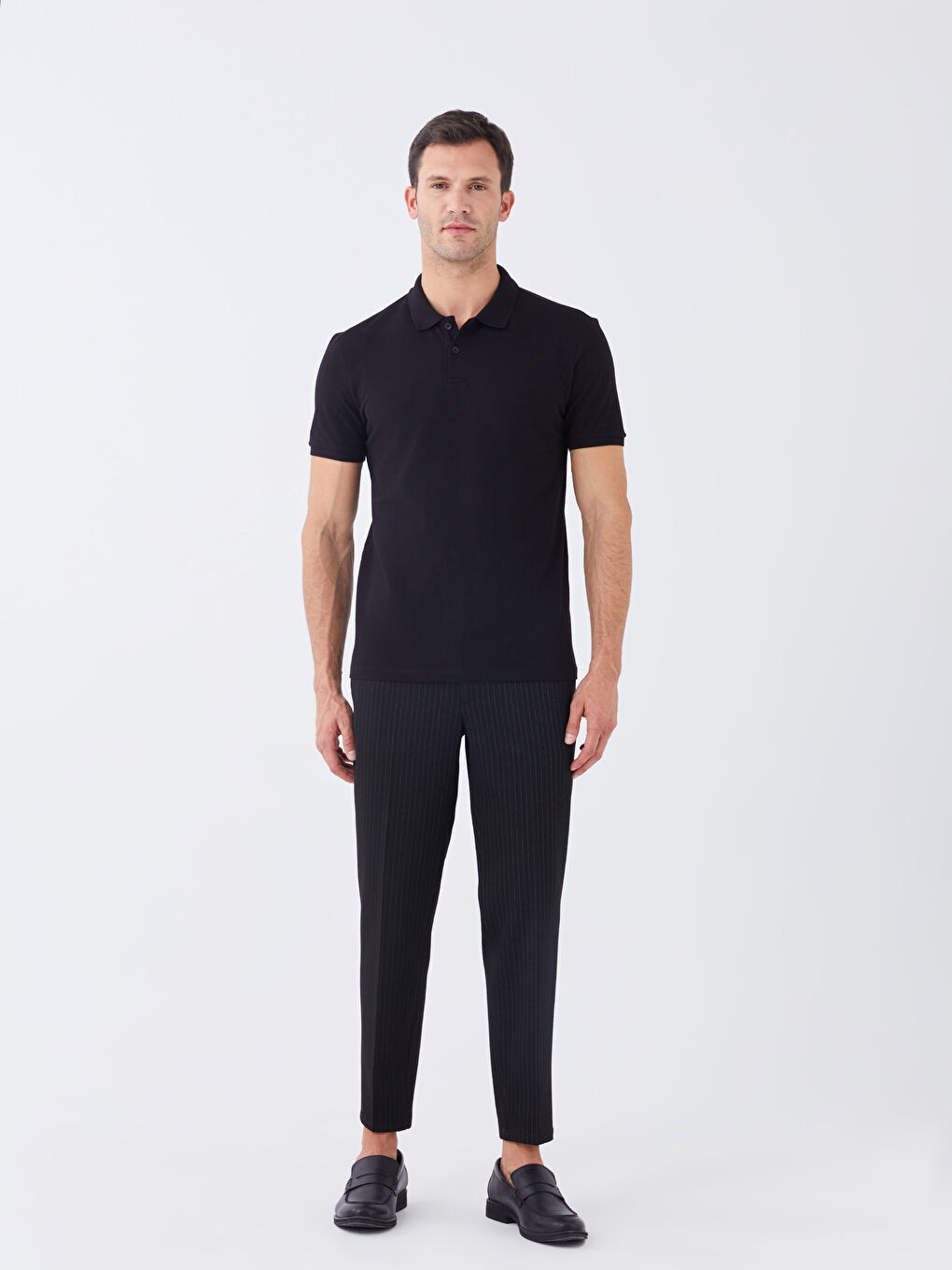 Siyah Polo Yaka Kısa Kollu Pike Erkek Tişört-2