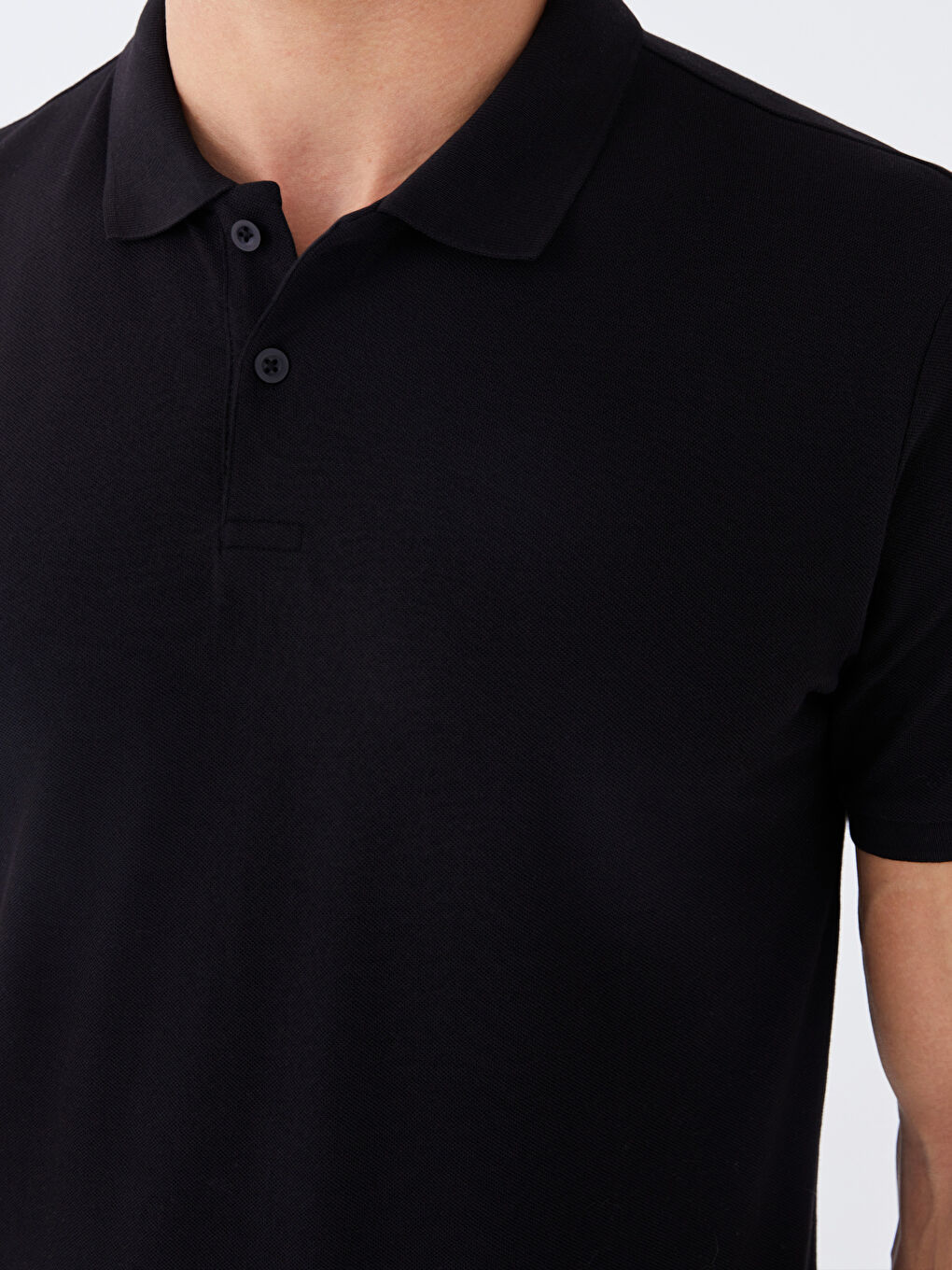 Siyah Polo Yaka Kısa Kollu Pike Erkek Tişört-3