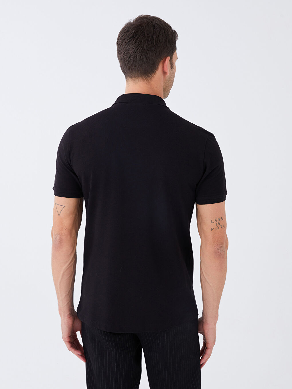 Siyah Polo Yaka Kısa Kollu Pike Erkek Tişört-4