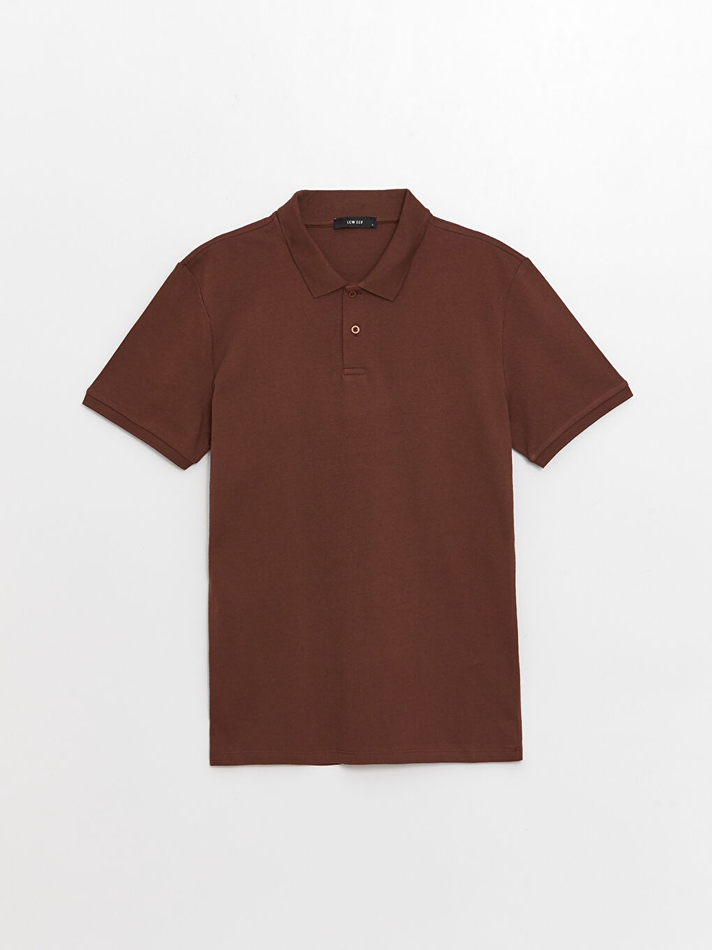 Kahverengi Polo Yaka Kısa Kollu Pike Erkek Tişört-5